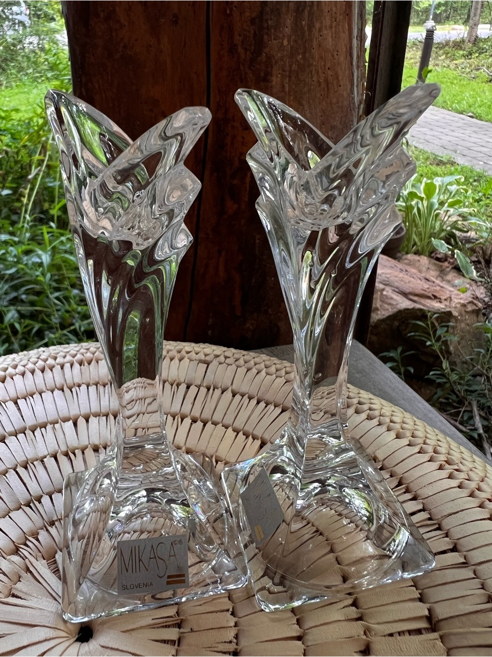 Vintage Mikasa Slovenia Crystal Sculptural Candleholders – Pair